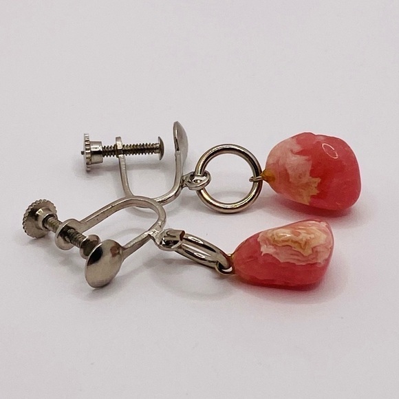 Vintage Screw Ons Earrings with Dangles Pink Stone - Picture 9 of 9